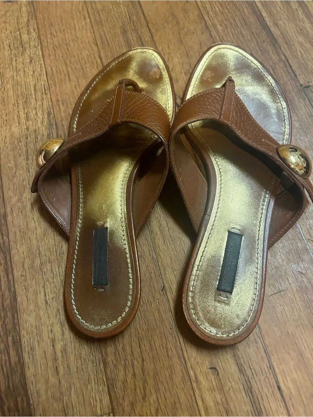 Louis Vuitton Brown Leather Thong Sandals with Gold Accent